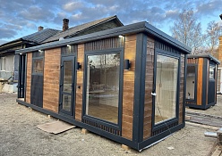 Перевозная баня в стиле сканди с дровяником 7х2,3 в Можайске