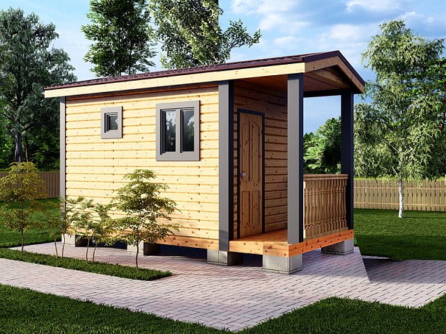 Мобильная баня из бруса ПБ-2 с террасой