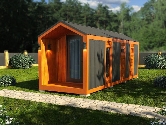 Баня Барн 3с застеклённым фасадом