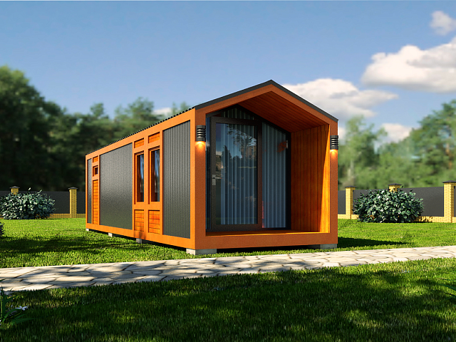 Современная баня Барн-1 со стеклянным фасадом