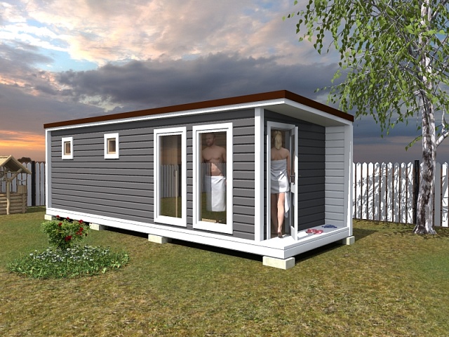 Перевозная баня Скандинавия 7,5 м с крыльцом