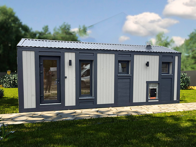 Готовая баня в стиле Барн-2 с топкой на улицу