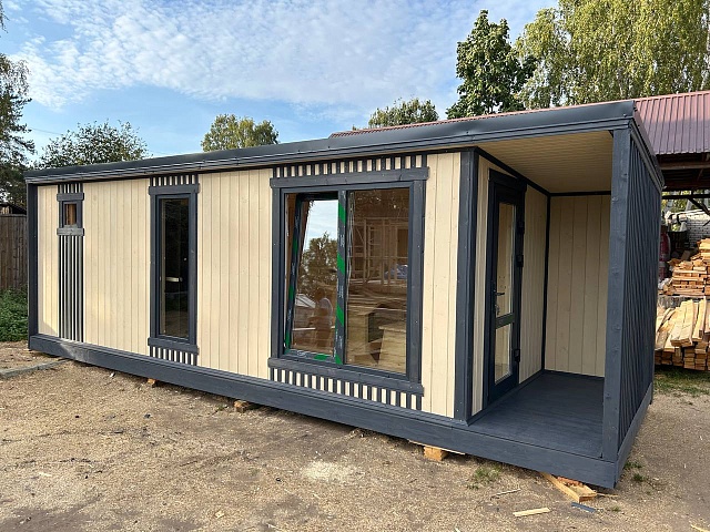 Каркасная баня в стиле Лофт-4 с террасой