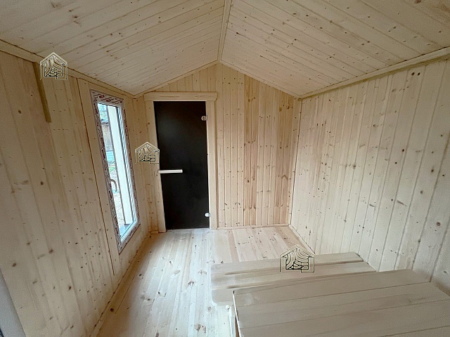 Готовая баня в стиле Барн-2 с топкой на улицу