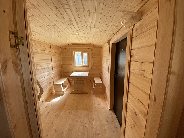 Баня из бруса ПБ-8 с большой комнатой отдыха