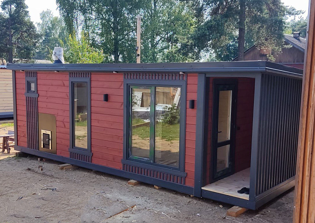 Каркасная баня в стиле Лофт-4 с террасой