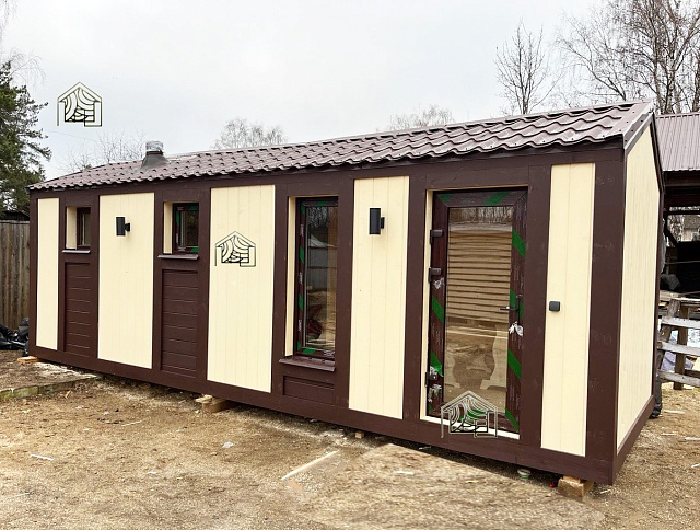 Готовая баня в стиле Барн-2 с топкой на улицу