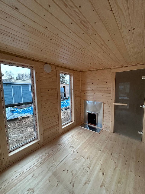 Баня Скандинавия 11 6,5 м со стильным крыльцом