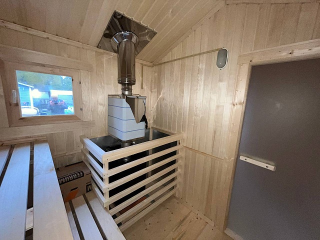 Готовая баня в стиле Барн-2 с топкой на улицу