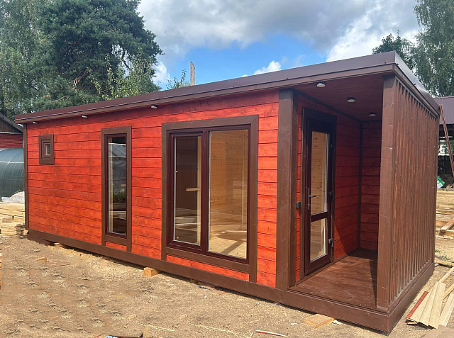 Каркасная баня в стиле Лофт-4 с террасой