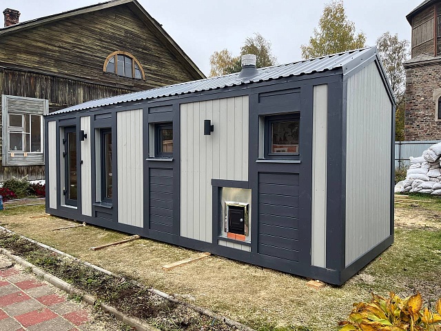 Готовая баня в стиле Барн-2 с топкой на улицу