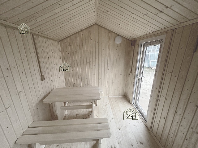 Готовая баня в стиле Барн-2 с топкой на улицу